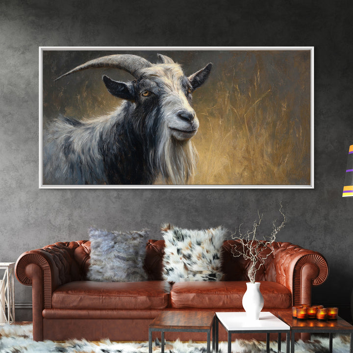 Goat Portrait with Rustic Folk Art Personality Canvas Print, Animal Art, Contemporary Art, Living Room Decor, Creature, ANI-2x1-17