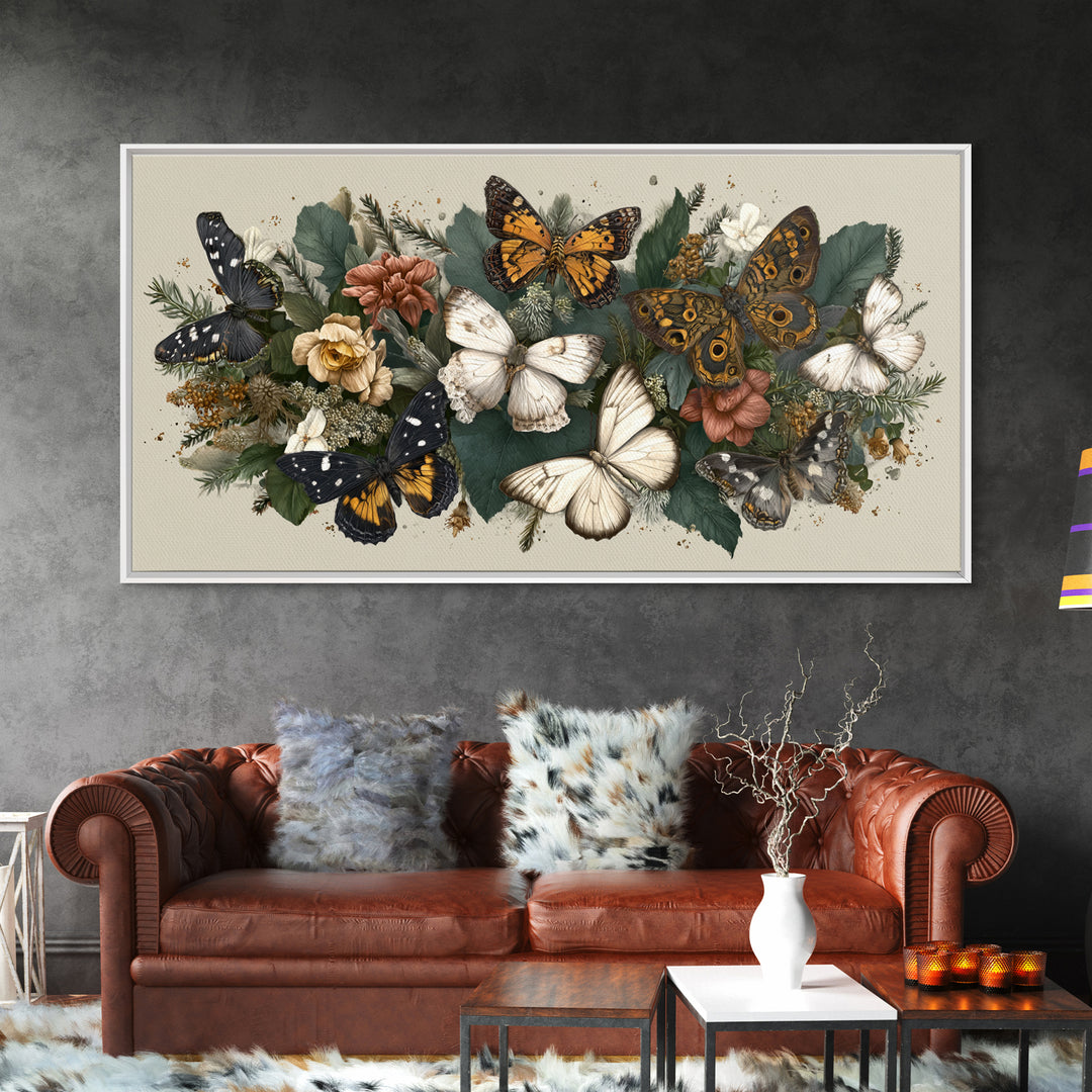 Butterfly Specimen Composition Framed Canvas Print, Animal Art, Cat Art, Living Room Decor, Fine Art, Creature, Art Print, ANI-2x1-19