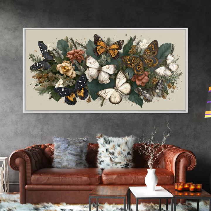 Butterfly Specimen Composition Framed Canvas Print, Animal Art, Cat Art, Living Room Decor, Fine Art, Creature, Art Print, ANI-2x1-19