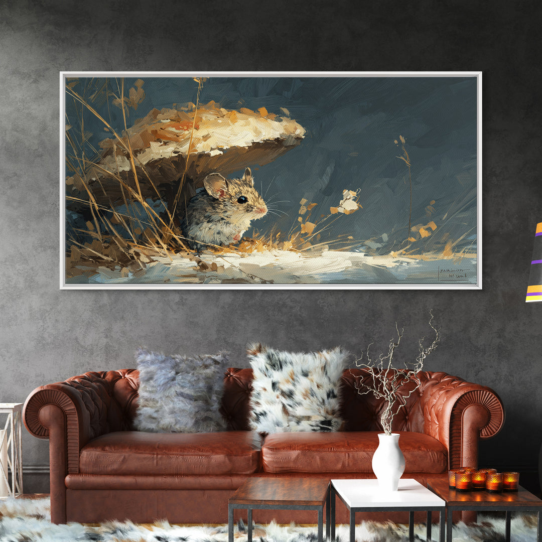 Tiny Field Mouse Framed Canvas Print, Animal Art, Luxury Decor, Living Room Decor, Fine Art, Creature, Digital Art, Printable, ANI-2x1-30