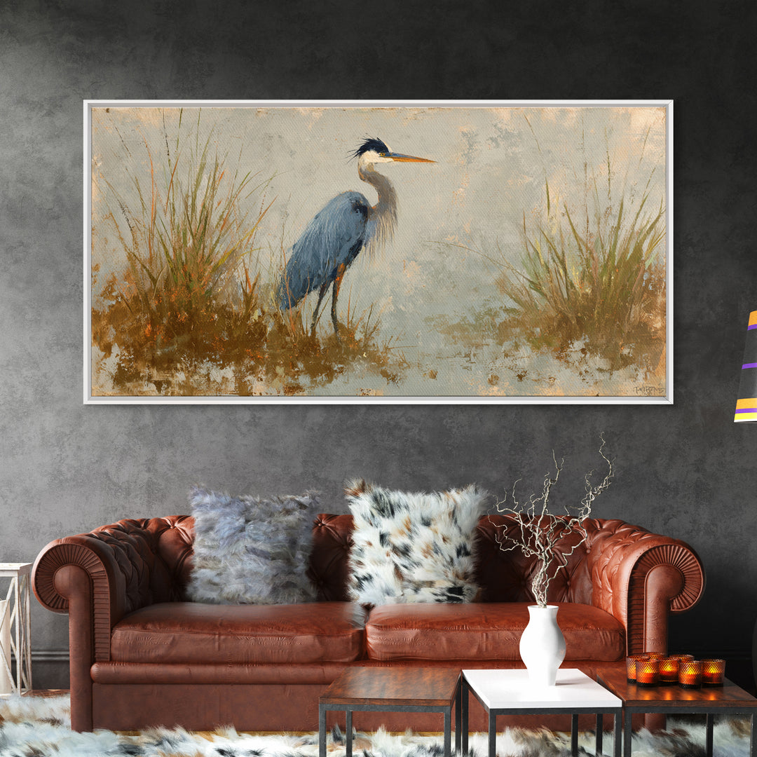 Blue Heron Standing Canvas Print, Animal Art, Printable, Living Room Decor, Fine Art, Creature, Nursery, Boho Wall Art, ANI-2x1-31