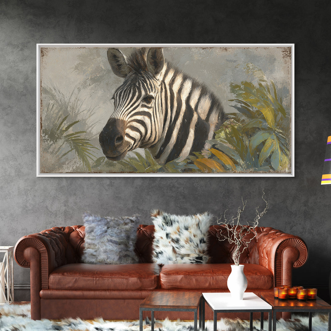 Zebra Portrait with Bold Graphic Stripe Pattern Canvas Print, Animal Art, Minimalist Decor, Living Room Decor, Creature, ANI-2x1-37