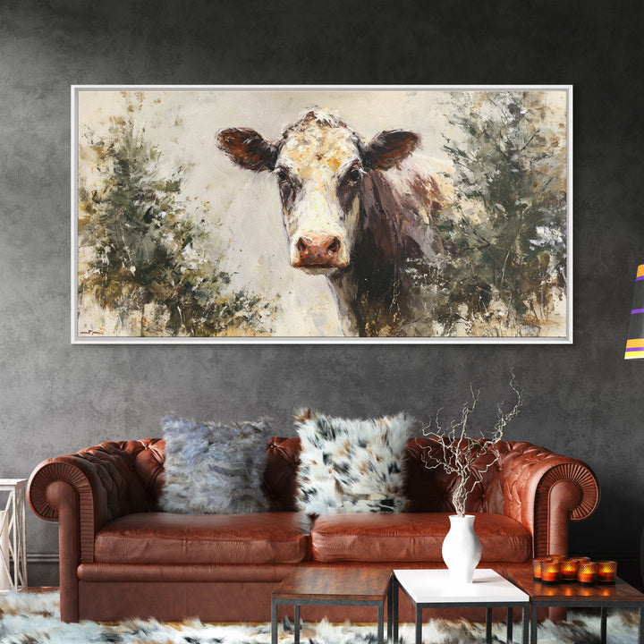 Gentle Cow Portrait Framed Canvas Print, Animal Art, Nursery Decor, Living Room Decor, Fine Art, Creature, Nursery Art, ANI-2x1-51