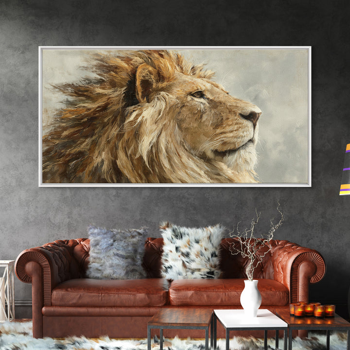 Regal Lion Profile Canvas Print, Animal Art, Printable, Living Room Decor, Oil Painting, Creature, Nursery, Boho Wall Art, ANI-2x1-53
