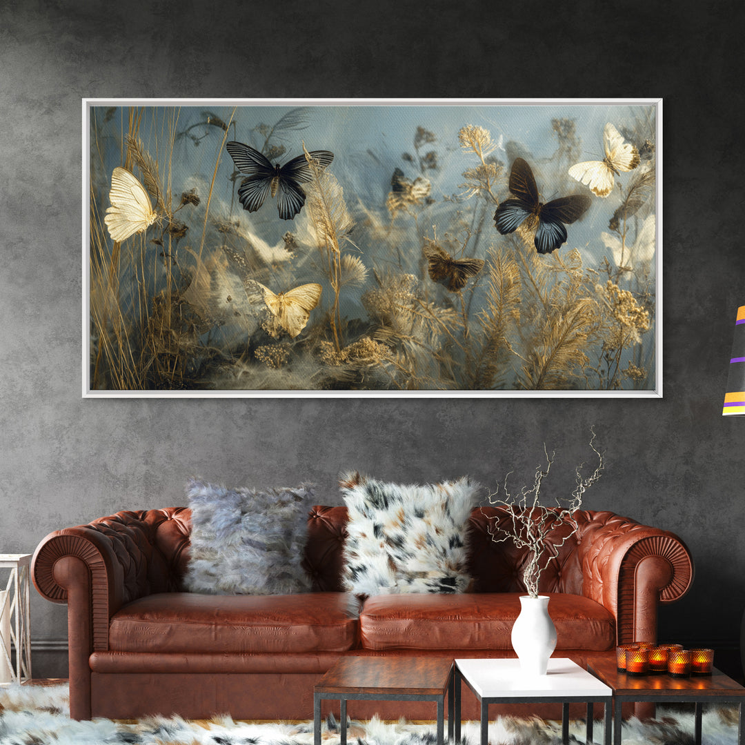 Butterfly Specimen Composition Framed Canvas Print, Animal Art, Trendy Wall Art, Living Room Decor, Fine Art, Creature, ANI-2x1-67