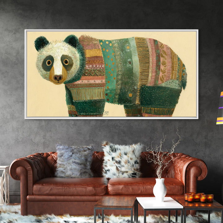Whimsical Bear in a Patterned Sweater with Canvas Print, Animal Art, Wall Decor, Living Room Decor, Fine Art, Creature, ANI-2x1-70