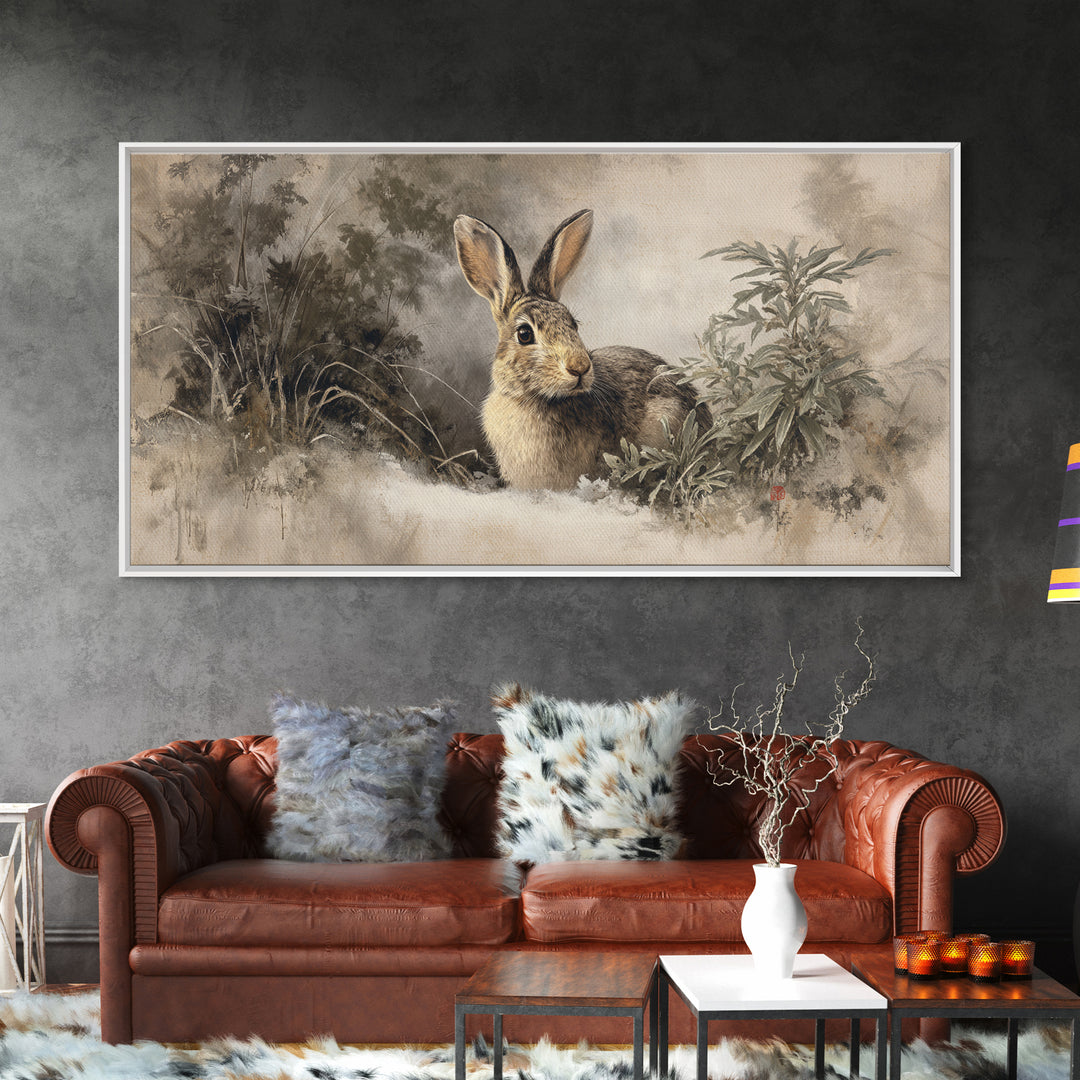 Curious Rabbit in a Soft Watercolor Meadow Canvas Print, Animal Art, Digital Art, Living Room Decor, Fine Art, Creature, ANI-2x1-73