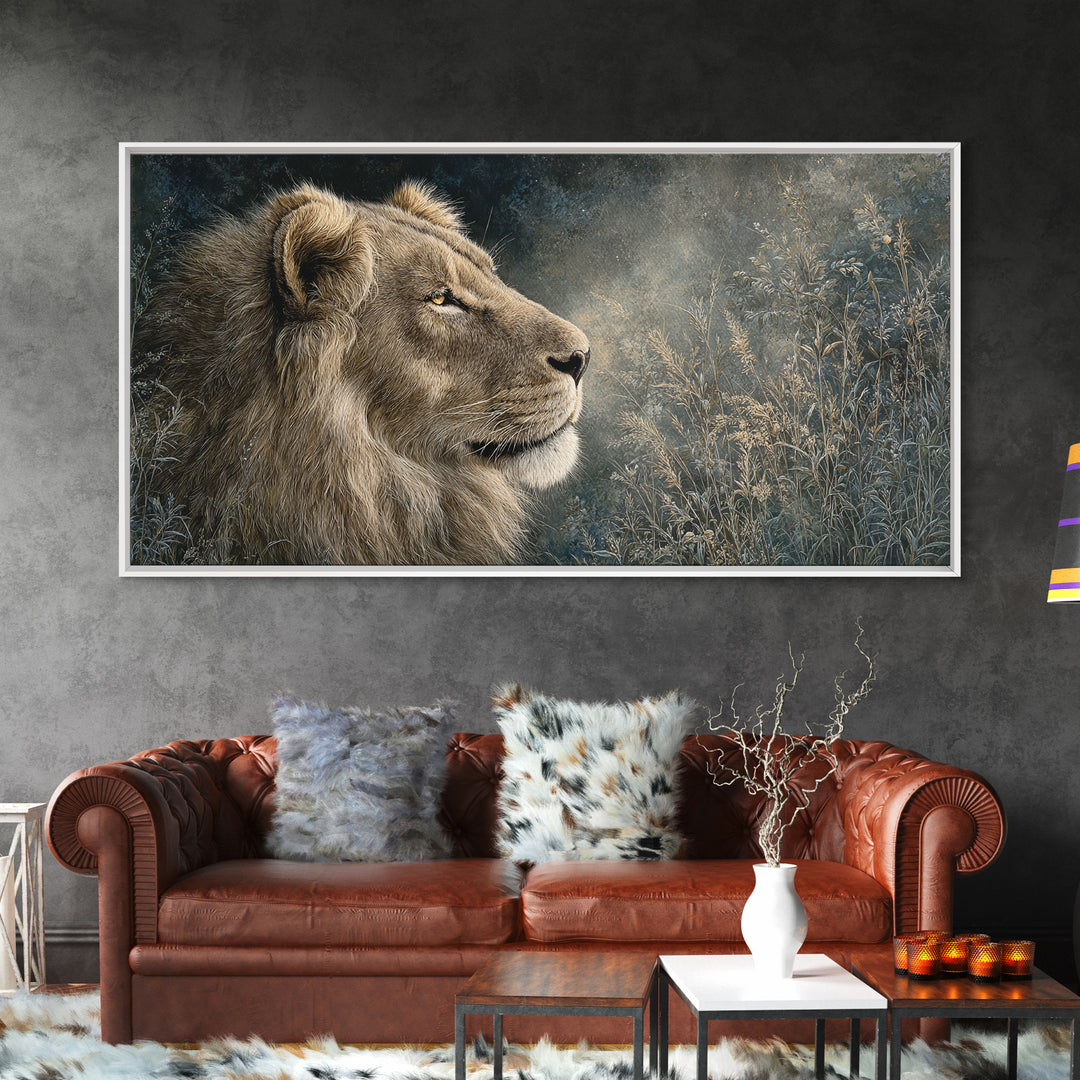 Regal Lion Profile Canvas Print, Animal Art, Printable, Living Room Decor, Oil Painting, Creature, Nursery, Boho Wall Art, ANI-2x1-77