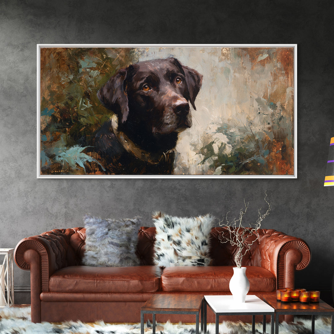 Dog Portrait with Painterly Collar and Loyal Framed Canvas Print, Animal Art, Printable Wall Art, Living Room Decor, Creature, ANI-2x1-81