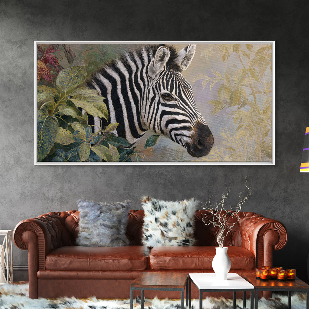 Zebra Portrait with Bold Graphic Stripe Pattern Canvas Print, Animal Art, Original Painting, Living Room Decor, Creature, ANI-2x1-85