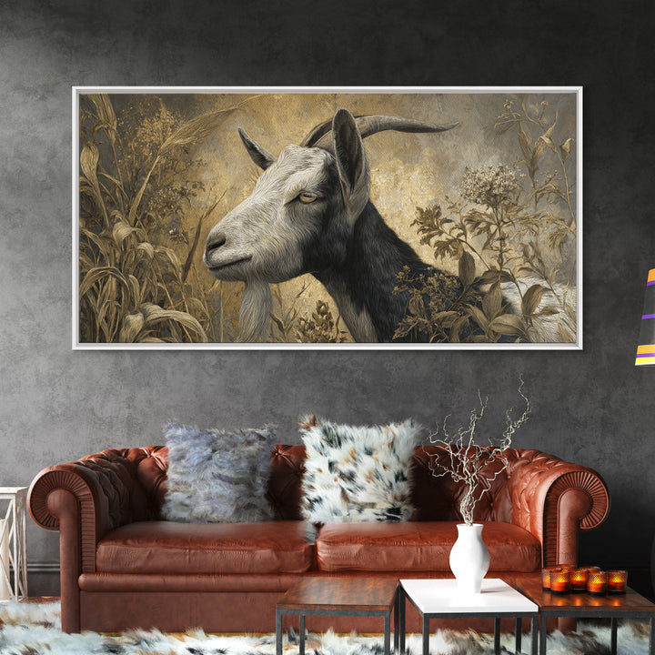 Goat Portrait with Rustic Folk Art Personality Canvas Print, Animal Art, Oil Painting, Living Room Decor, Fine Art, Creature, ANI-2x1-89