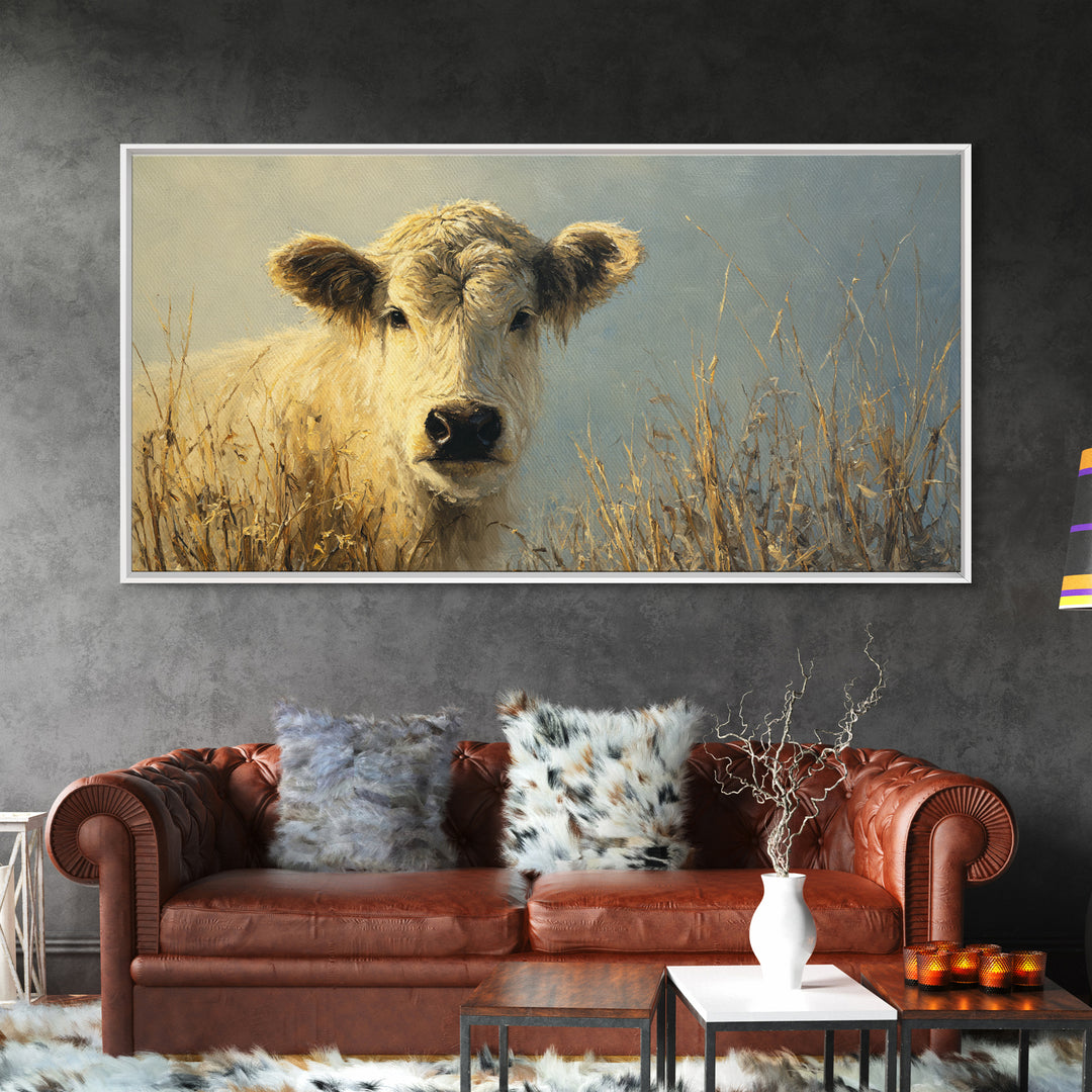 Gentle Cow Portrait Framed Canvas Print, Animal Art, Original Art, Living Room Decor, Fine Art, Creature, Safari Nursery Decor, ANI-2x1-99