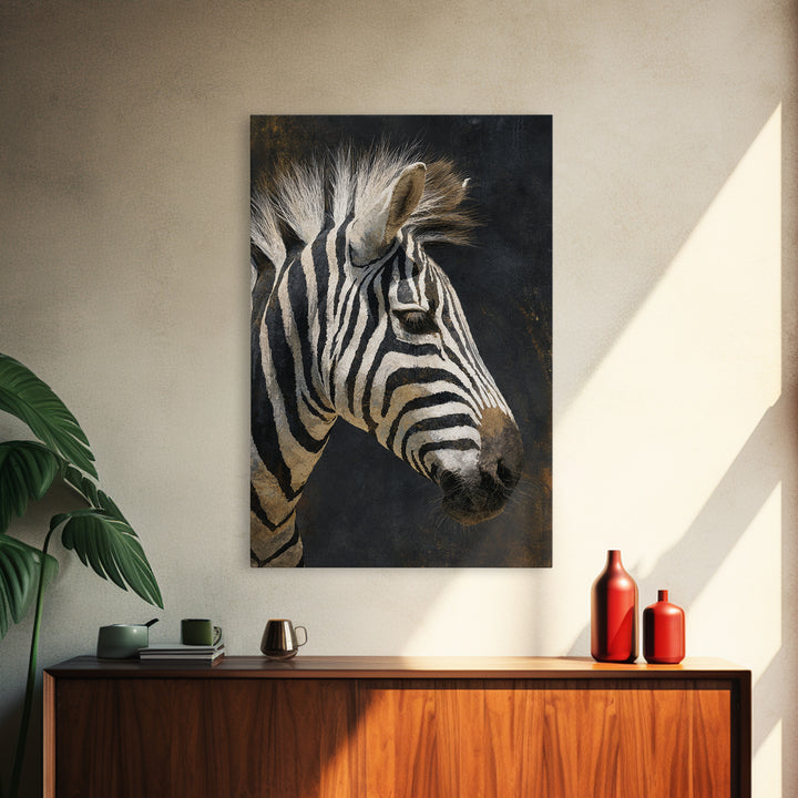 Zebra Portrait with Bold Graphic Stripe Pattern Framed Canvas Print, Animal Art, Wall Art, Living Room Decor, Creature, ANI-2x3-1