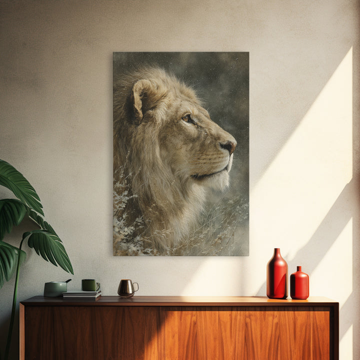 Regal Lion Profile Framed Canvas Print, Animal Art, Decor, Living Room Decor, Abstract Art, Creature, Printable Art, ANI-2x3-17