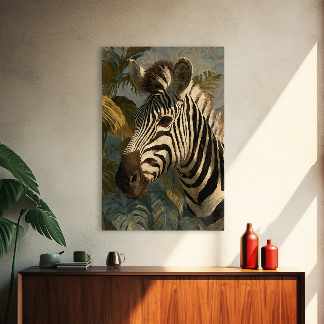 Zebra Portrait with Bold Graphic Stripe Pattern Framed Canvas Print, Animal Art, Wall Art, Living Room Decor, Creature, ANI-2x3-25