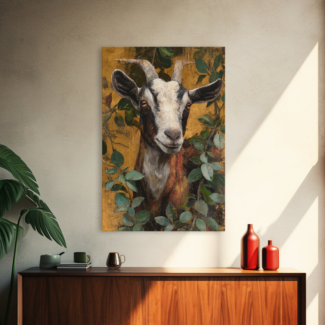 Goat Portrait with Rustic Folk Art Personality Canvas Print, Animal Art, Home Decor, Living Room Decor, Fine Art, Creature, ANI-2x3-29