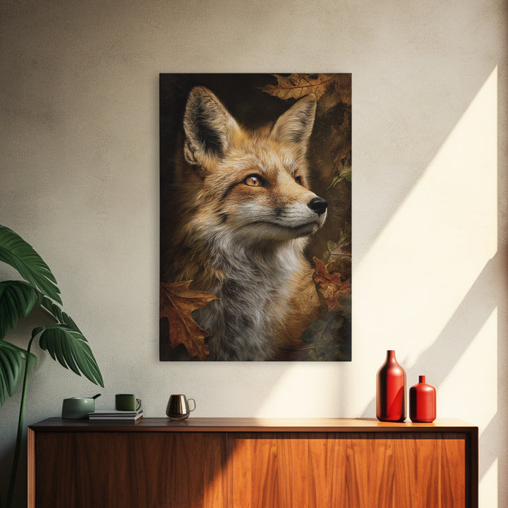 Dignified Fox Portrait Framed Canvas Print, Animal Art, Printable, Living Room Decor, Creature, Nursery, Boho Wall Art, ANI-2x3-33