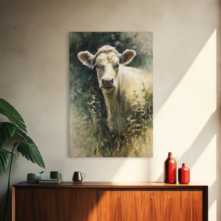 Gentle Cow Portrait Canvas Print, Animal Art, Minimalist Decor, Living Room Decor, Oil Painting, Creature, Digital Wall Art, ANI-2x3-39