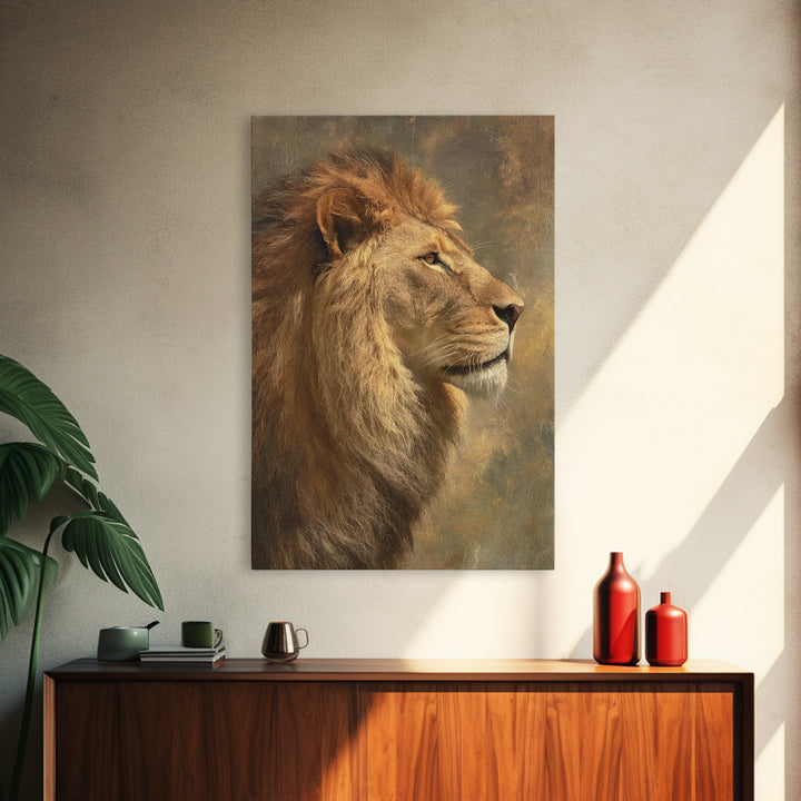 Regal Lion Profile Framed Canvas Print, Animal Art, Decor, Living Room Decor, Abstract Art, Creature, Printable Art, ANI-2x3-41
