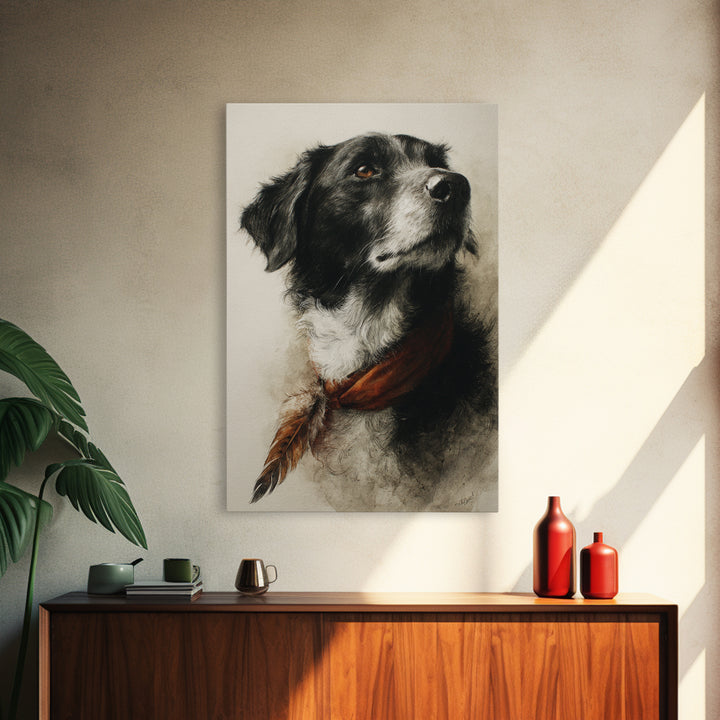 Dog Portrait with Painterly Collar and Loyal Canvas Print, Animal Art, Digital Prints, Living Room Decor, Fine Art, Creature, ANI-2x3-45