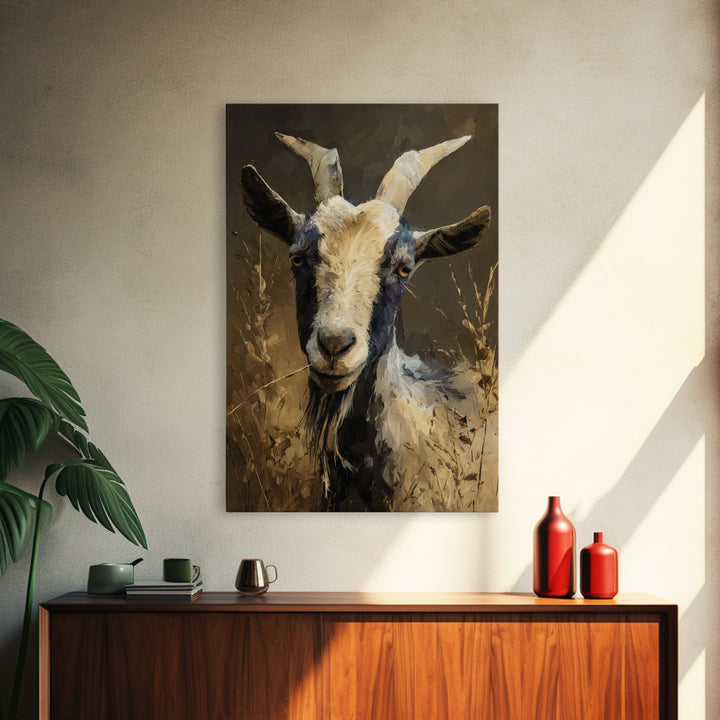 Goat Portrait with Rustic Folk Art Personality Canvas Print, Animal Art, Home Decor, Living Room Decor, Fine Art, Creature, ANI-2x3-5