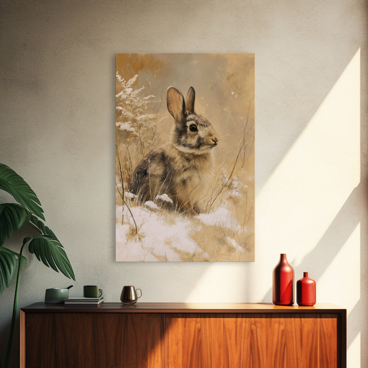 Curious Rabbit in a Soft Watercolor Meadow Canvas Print, Animal Art, Printable Wall Art, Living Room Decor, Fine Art, Creature, ANI-2x3-61