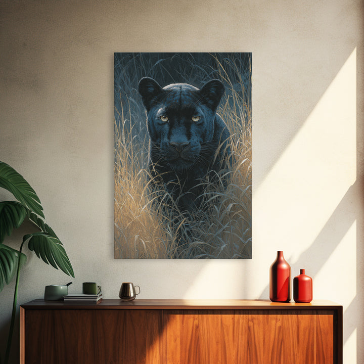 Dramatic Black Panther Emerging from Deep Jungle Canvas Print, Animal Art, Print, Living Room Decor, Abstract Art, Creature, ANI-2x3-62