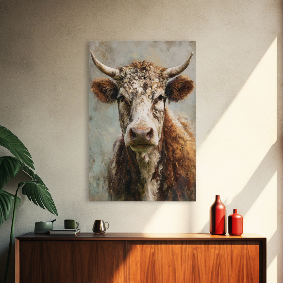 Gentle Cow Portrait Framed Canvas Print, Animal Art, Decor, Living Room Decor, Fine Art, Creature, Digital Print, Printable Art, ANI-2x3-63