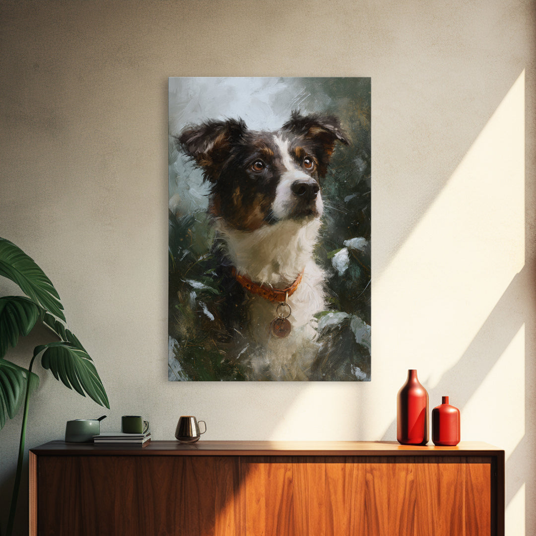 Dog Portrait with Painterly Collar and Loyal Framed Canvas Print, Animal Art, Oil Painting, Living Room Decor, Creature, ANI-2x3-69