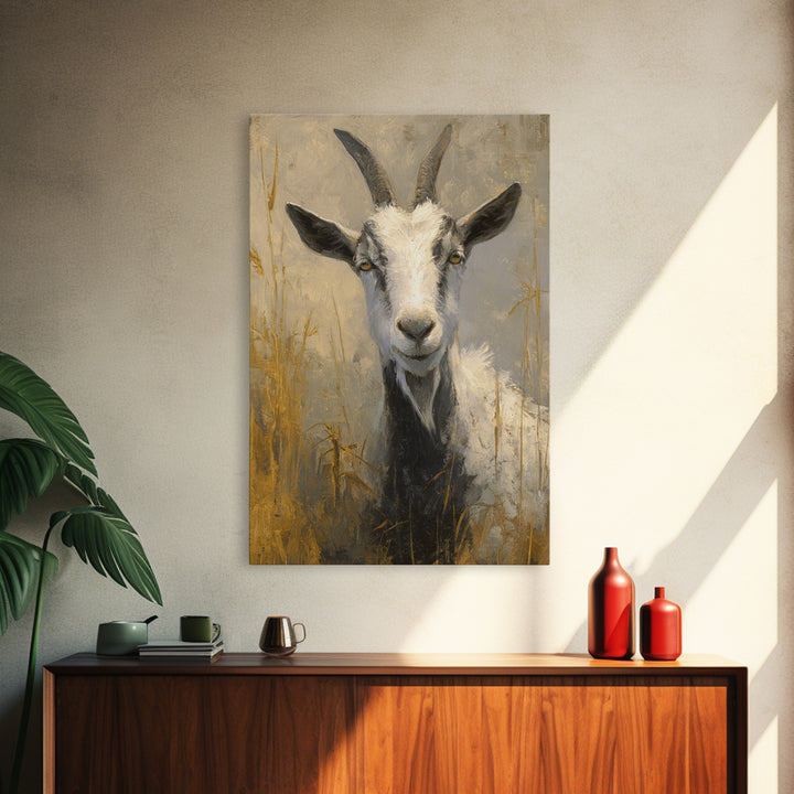 Goat Portrait with Rustic Folk Art Personality Canvas Print, Animal Art, Nursery Decor, Living Room Decor, Fine Art, Creature, ANI-2x3-77