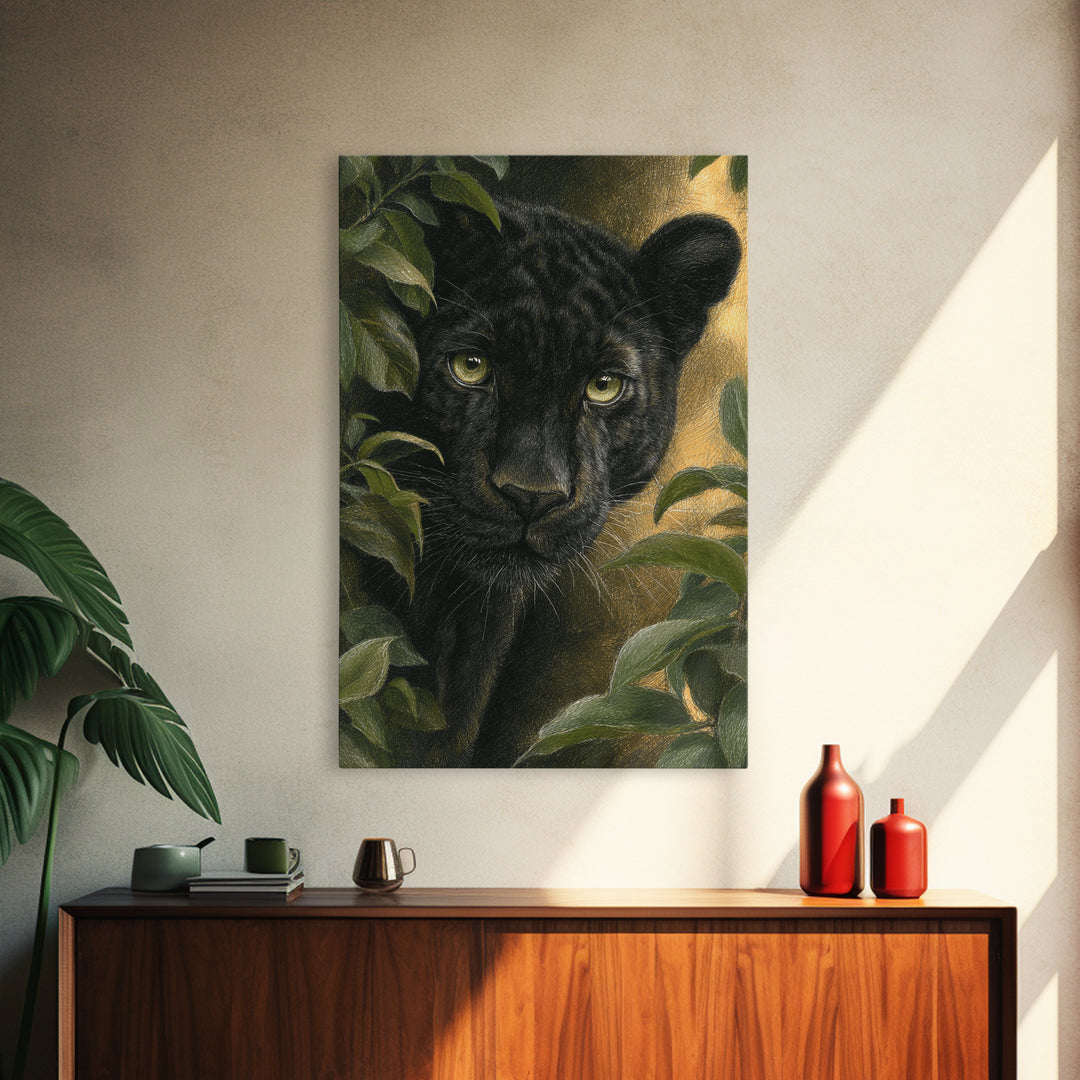 Dramatic Black Panther Emerging from Deep Jungle Canvas Print, Animal Art, Print, Living Room Decor, Abstract Art, Creature, ANI-2x3-86