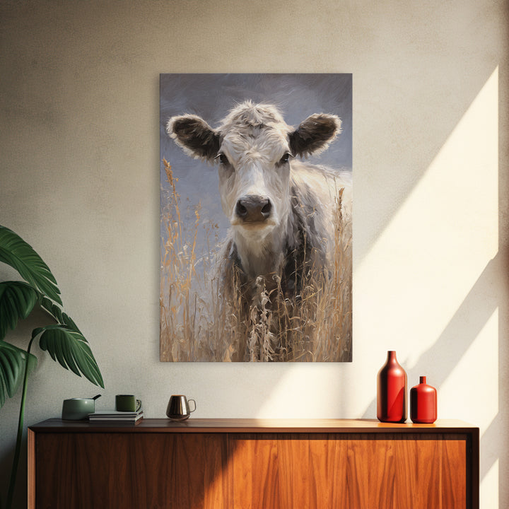 Gentle Cow Portrait Framed Canvas Print, Animal Art, Nursery Wall Art, Living Room Decor, Fine Art, Creature, Trendy Wall Art, ANI-2x3-87
