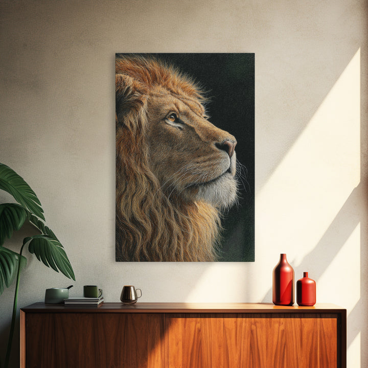 Regal Lion Profile Framed Canvas Print, Animal Art, Nursery Wall Art, Living Room Decor, Watercolor Art, Creature, ANI-2x3-89