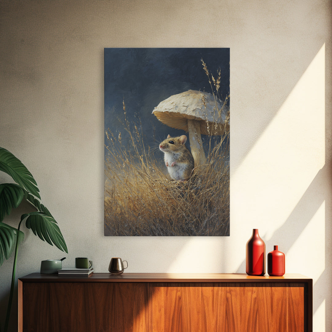 Tiny Field Mouse Framed Canvas Print, Animal Art, Digital Art, Living Room Decor, Fine Art, Creature, Farmhouse Decor, ANI-2x3-90