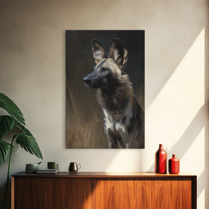 Dog Portrait with Painterly Collar and Loyal Framed Canvas Print, Animal Art, Oil Painting, Living Room Decor, Creature, ANI-2x3-93