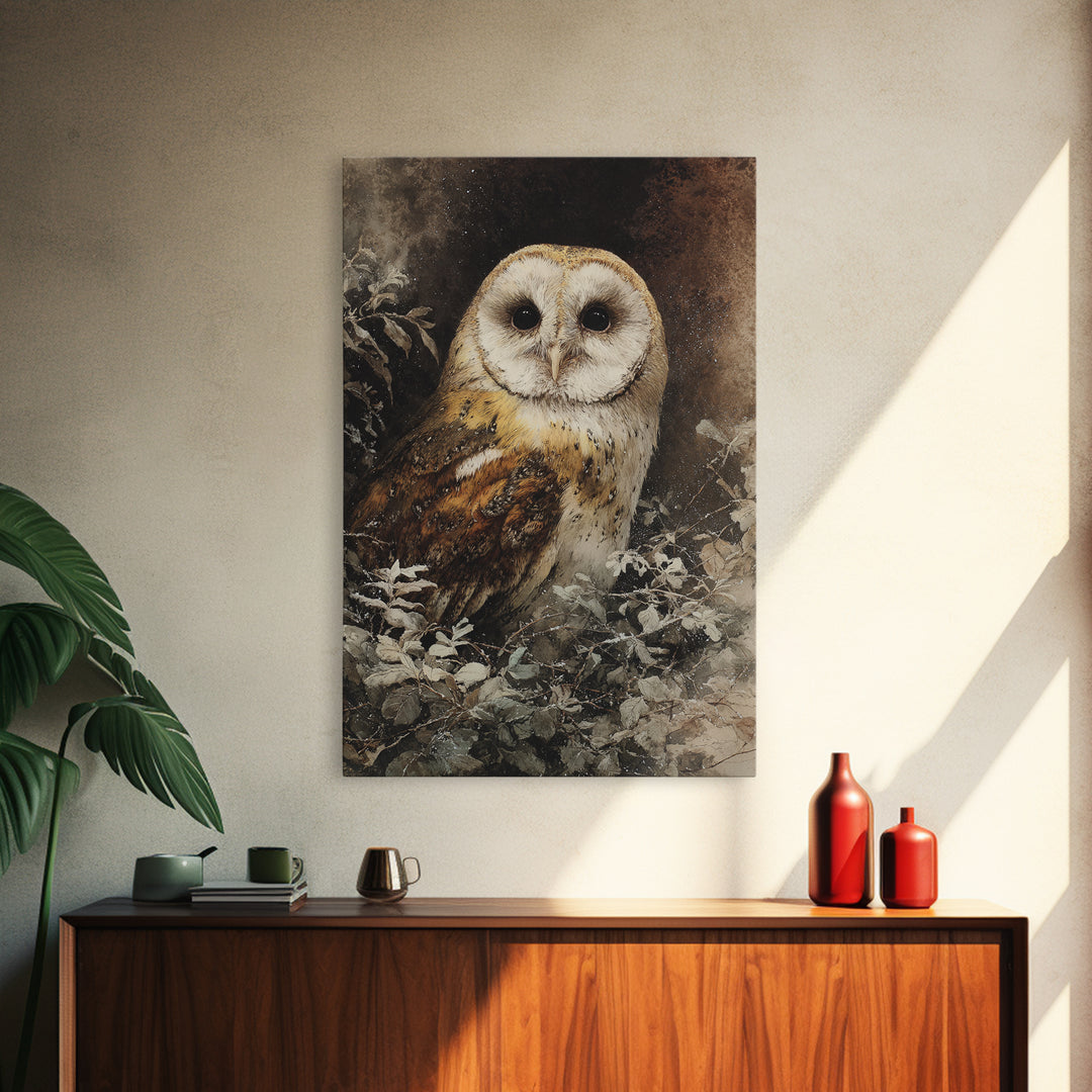 Owl with Moonlit Feathers and Celestial Accents Canvas Print, Animal Art, Printable Art, Living Room Decor, Oil Painting, ANI-2x3-95