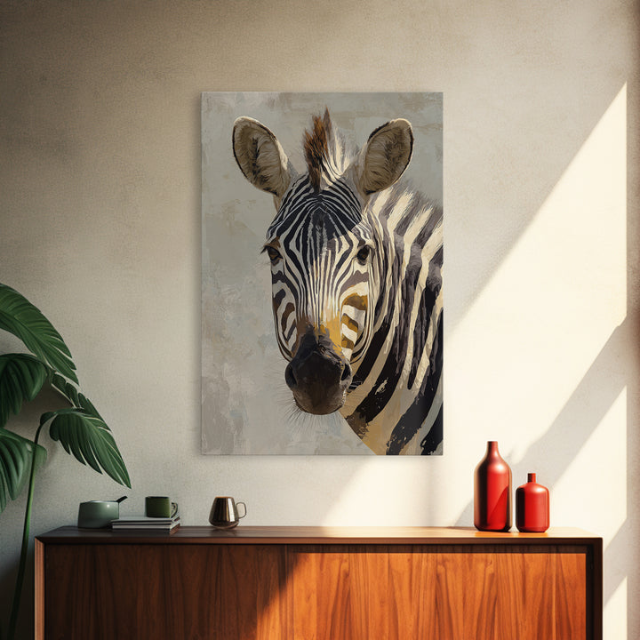 Zebra Portrait with Bold Graphic Stripe Pattern Canvas Print, Animal Art, Digital Wall Art, Living Room Decor, Creature, ANI-2x3-97