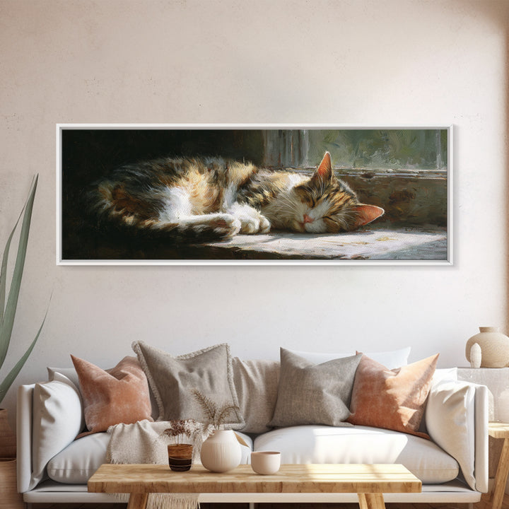 Sleeping Cat Curled Canvas Print, Animal Art, Modern Decor, Living Room Decor, Abstract Art, Creature, Home Decor, Wall Decor, ANI-3x1-100