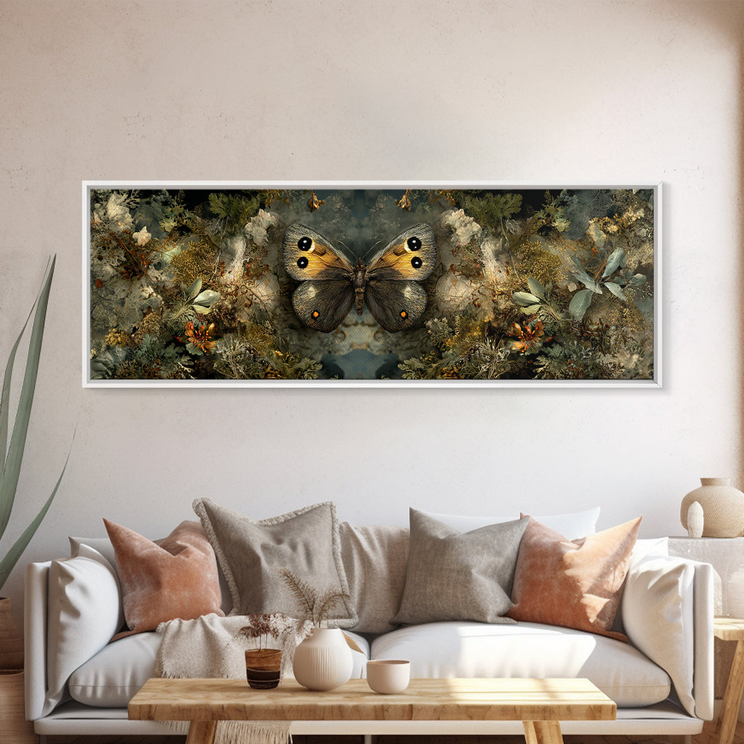 Butterfly Specimen Composition Framed Canvas Print, Animal Art, Trendy Wall Art, Living Room Decor, Fine Art, Creature, ANI-3x1-15
