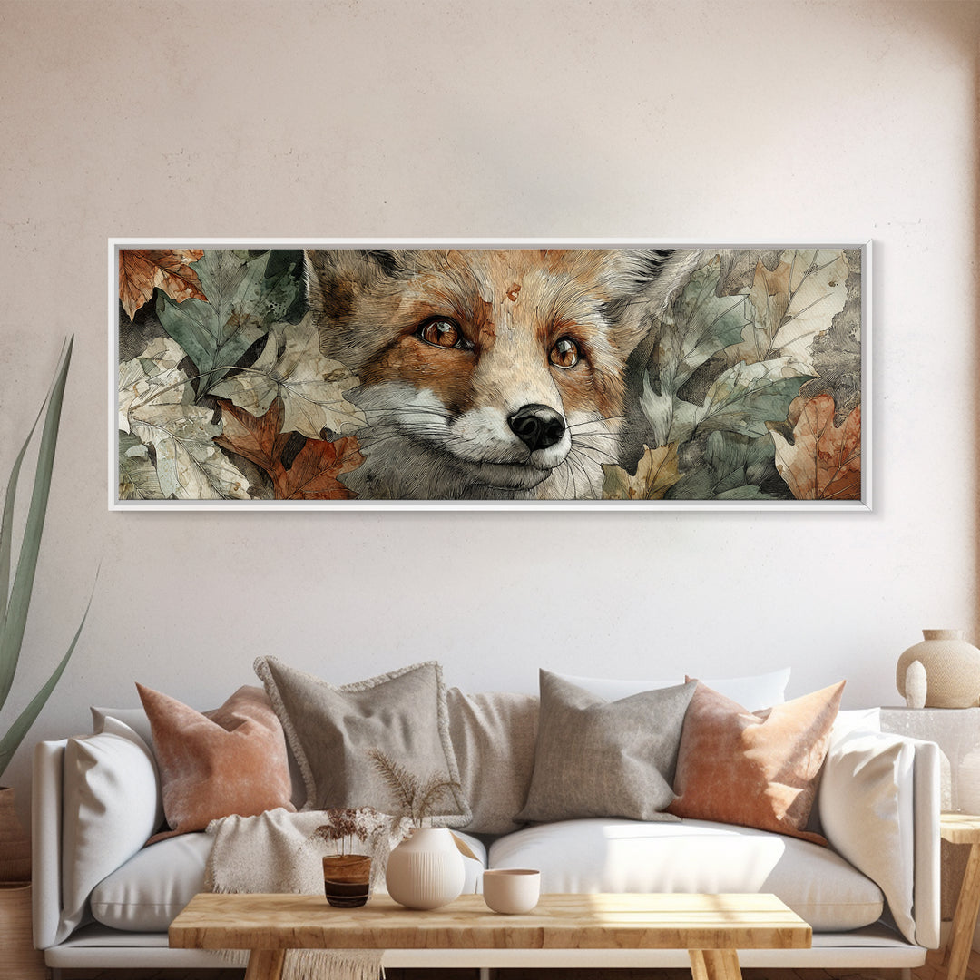 Dignified Fox Portrait Framed Canvas Print, Animal Art, Printable Art, Living Room Decor, Oil Painting, Creature, ANI-3x1-17