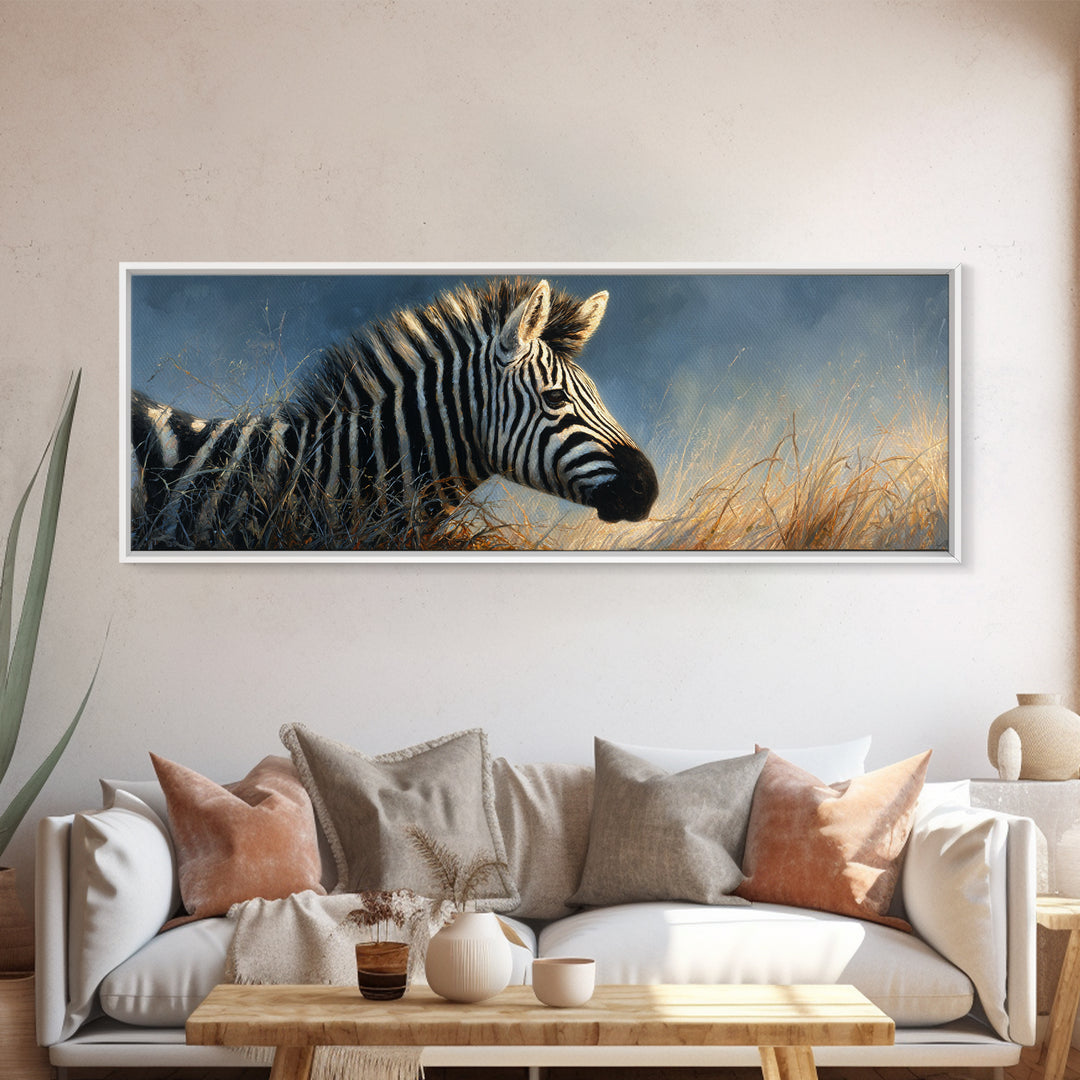 Zebra Portrait with Bold Graphic Stripe Pattern Canvas Print, Animal Art, Nursery Wall Art, Living Room Decor, Creature, ANI-3x1-33