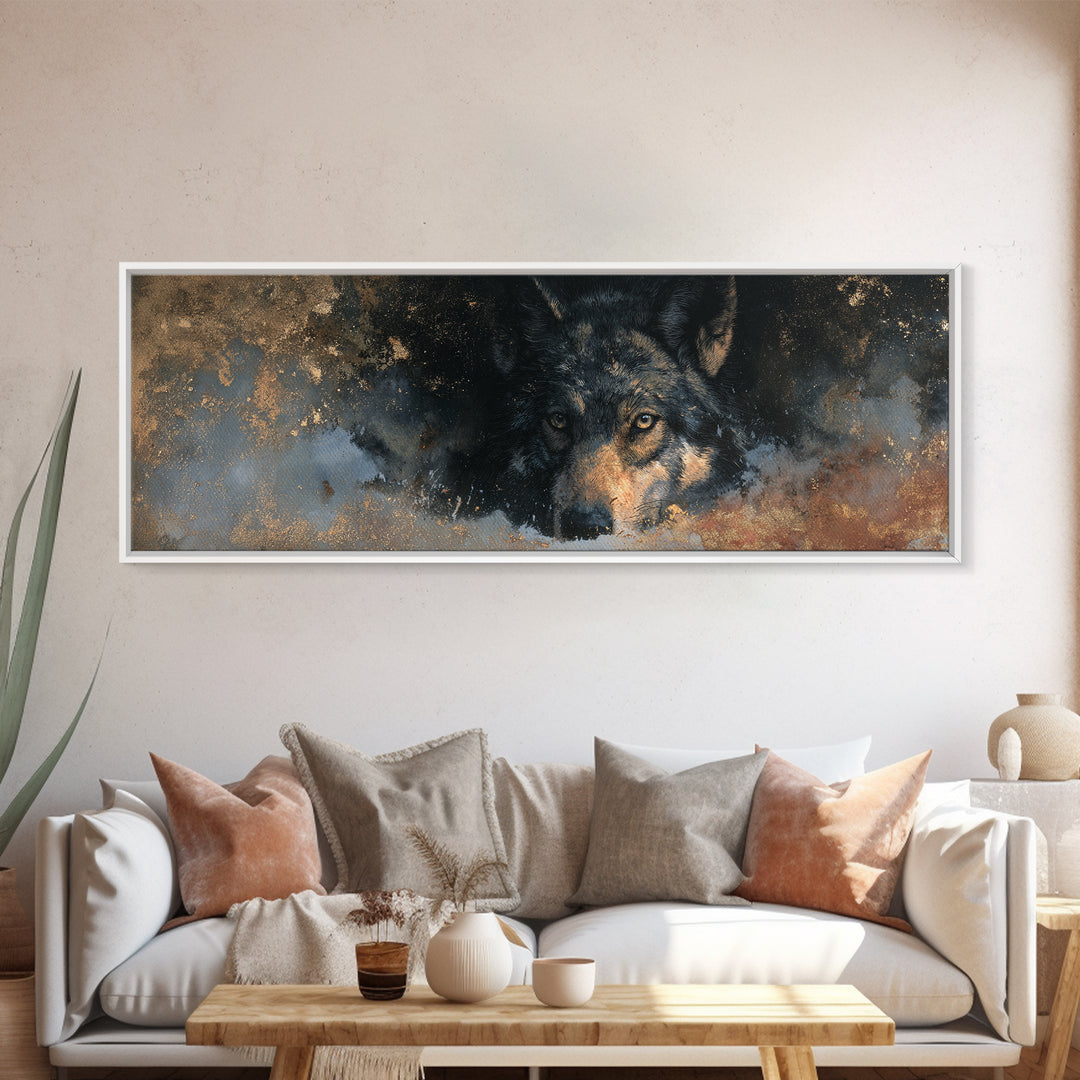 Wolf Silhouette Beneath a Star Filled Sky Canvas Print, Animal Art, Printable, Living Room Decor, Fine Art, Creature, ANI-3x1-38