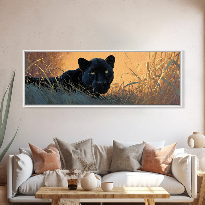 Dramatic Black Panther Emerging from Deep Jungle Canvas Print, Animal Art, Nursery Wall Art, Living Room Decor, Creature, ANI-3x1-46