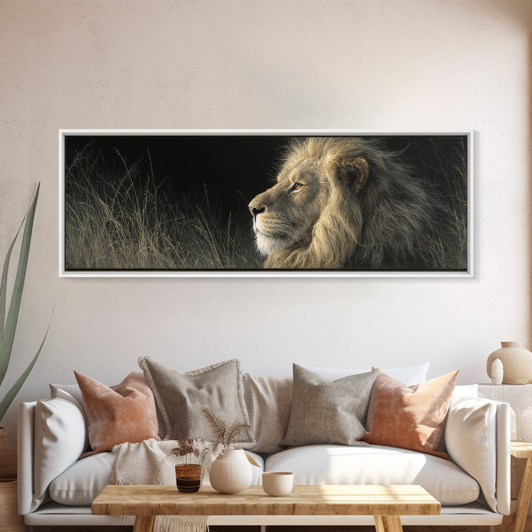 Regal Lion Profile Canvas Print, Animal Art, Farmhouse Decor, Living Room Decor, Abstract Art, Creature, Neutral Decor, ANI-3x1-49
