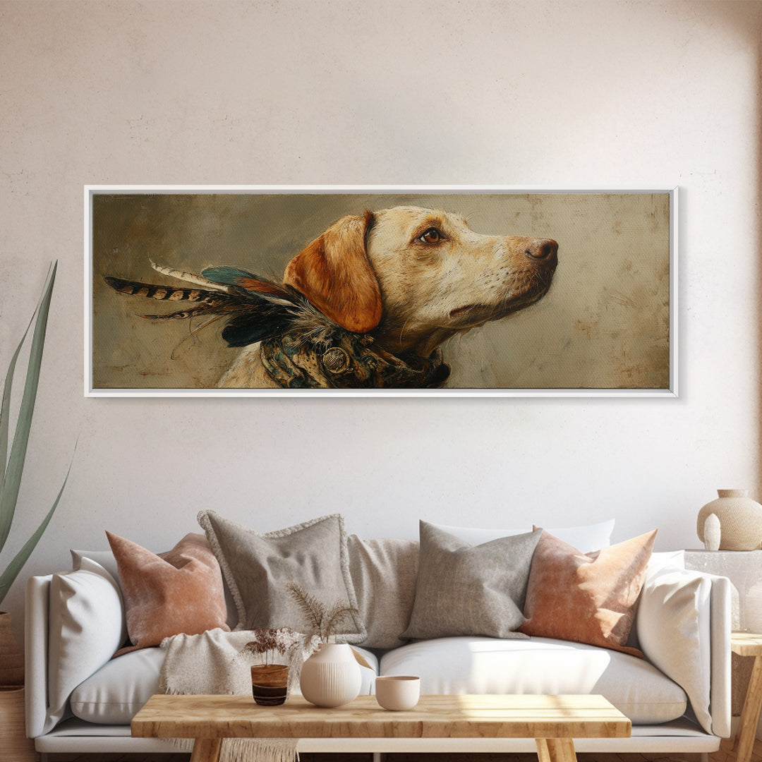 Dog Portrait with Painterly Collar and Loyal Framed Canvas Print, Animal Art, Nursery, Living Room Decor, Fine Art, Creature, ANI-3x1-53