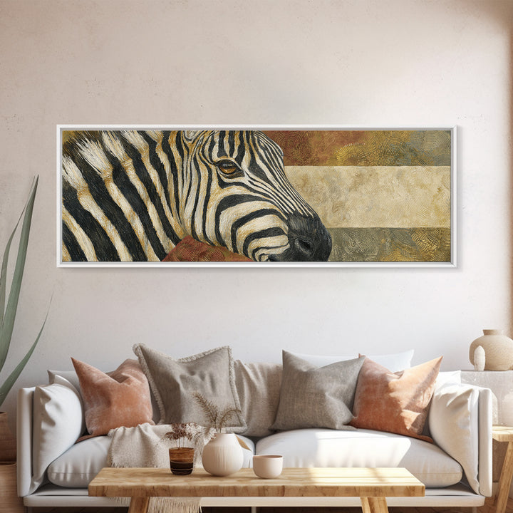Zebra Portrait with Bold Graphic Stripe Pattern Framed Canvas Print, Animal Art, Living Room Decor, Fine Art, Creature, ANI-3x1-57