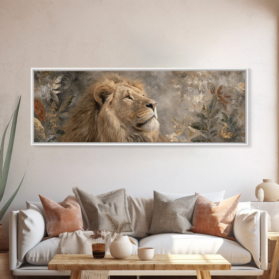 Regal Lion Profile Framed Canvas Print, Animal Art, Nursery Art, Living Room Decor, Fine Art, Creature, Luxury Decor, ANI-3x1-73