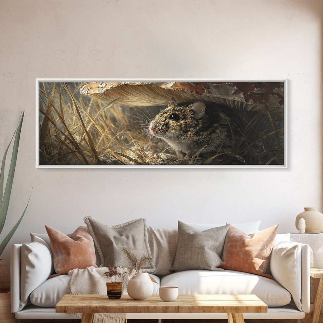 Tiny Field Mouse Framed Canvas Print, Animal Art, Digital Print, Living Room Decor, Oil Painting, Creature, Colorful Wall Art, ANI-3x1-74