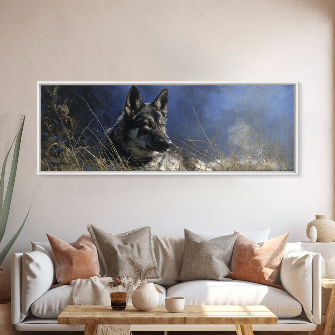 Dog Portrait with Painterly Collar and Loyal Framed Canvas Print, Animal Art, Nursery, Living Room Decor, Fine Art, Creature, ANI-3x1-77