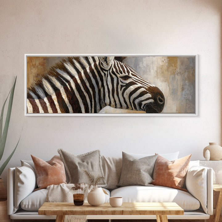 Zebra Portrait with Bold Graphic Stripe Pattern Canvas Print, Animal Art, Original Painting, Living Room Decor, Creature, ANI-3x1-9